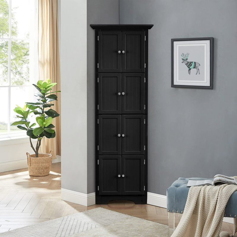 Solid Wood Bathroom Cabinet, Black