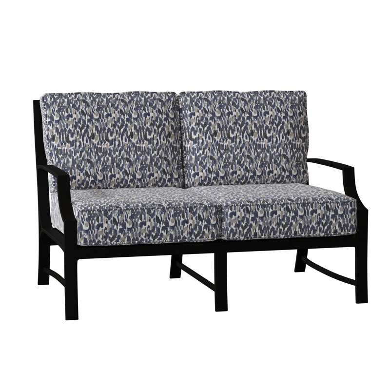Seal Cove 51.75'' Wide Aluminum Loveseat with Cushions, Textured Black, Fairview Indigo Abstract Sunbrella®