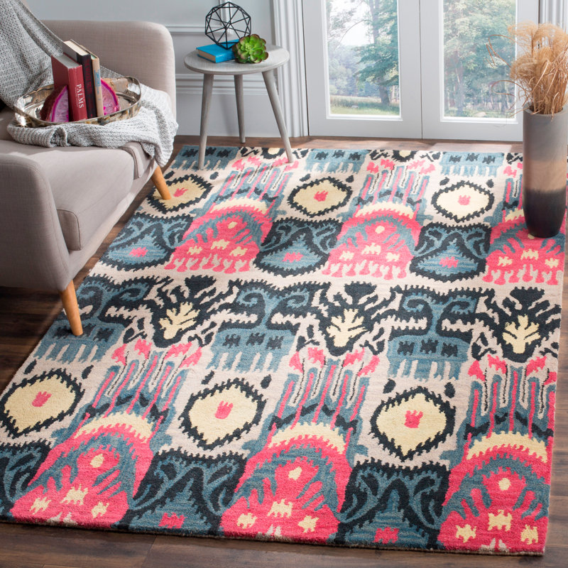 Kline Ikat Hand Tufted Wool Ikat Rug, Rectangle 9' x 12'