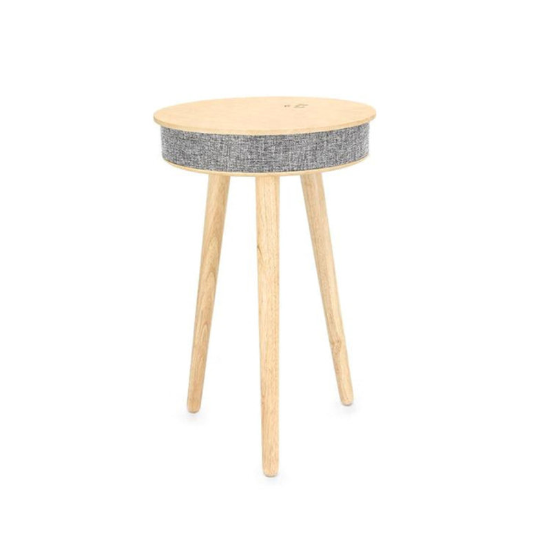Table intelligente Rusée avec haut-parleur et chargeur sans fil, Bois de frêne