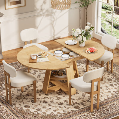 Ensemble de salle à manger multifonctionnel extensible de 43,3 po à 59 po avec tablette de rangement et chaises en tissu de chenille, table de salle à manger familiale peu encombrante