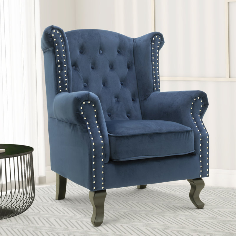 Henley Baden Wingback Chair, Navy, Velvet