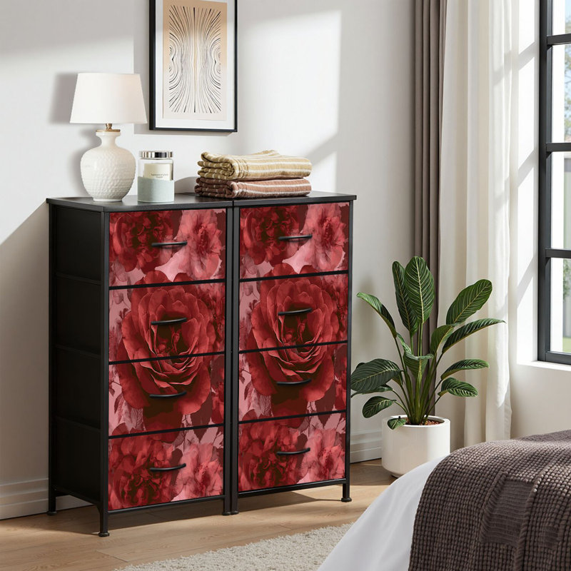 4 Drawer Dresser for Bedroom, Narrow Chest of Drawers, Wooden Top and Study Iron Frame 18"x37.5"-(WxH)