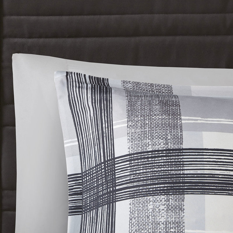 Édredon double à motif écossais - Literie moderne noire et grise avec édredon, 2 taies décoratives, oreiller