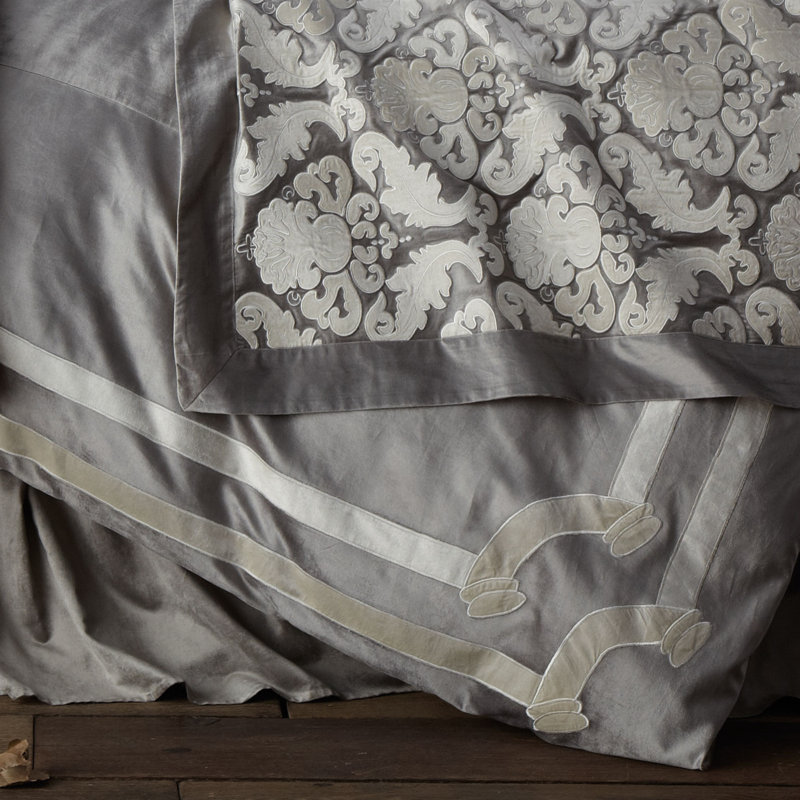 Versailles Velvet Duvet Cover, King Duvet Cover, Silver/Ivory