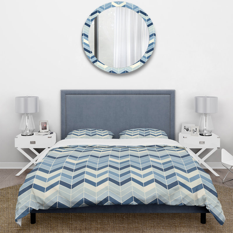 Ensemble de housse de couette à imprimé chevrons bleu marine Midcentury VI - bleu marine