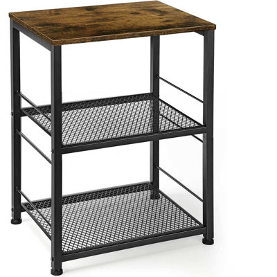 Metal Side Table Storage Organizer Stand with Casters for Living Room, Bedroom, Office