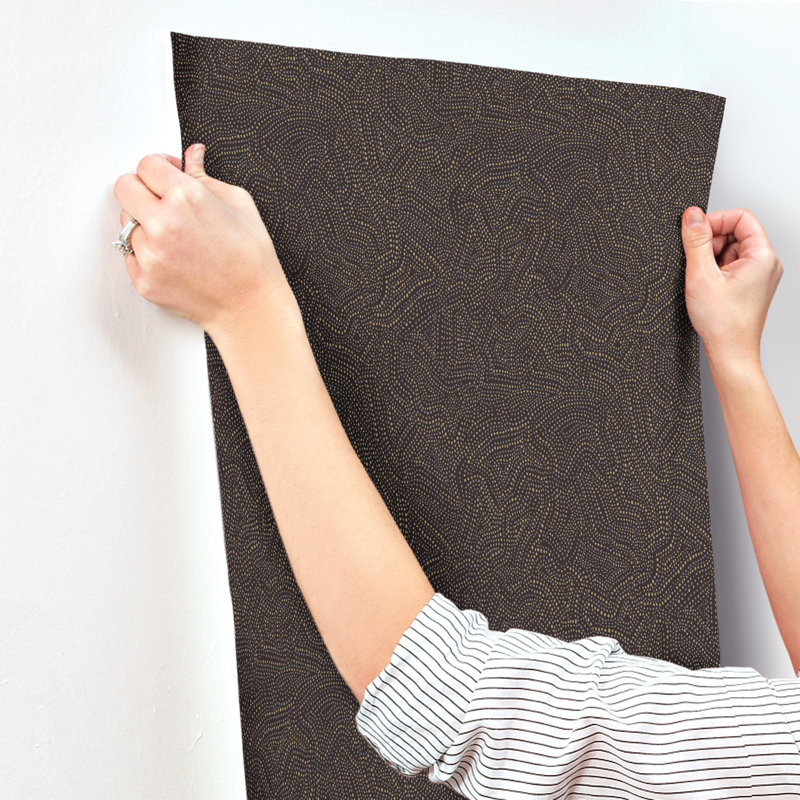 Hollenback Gold Dotted Abstract Wallpaper, Black