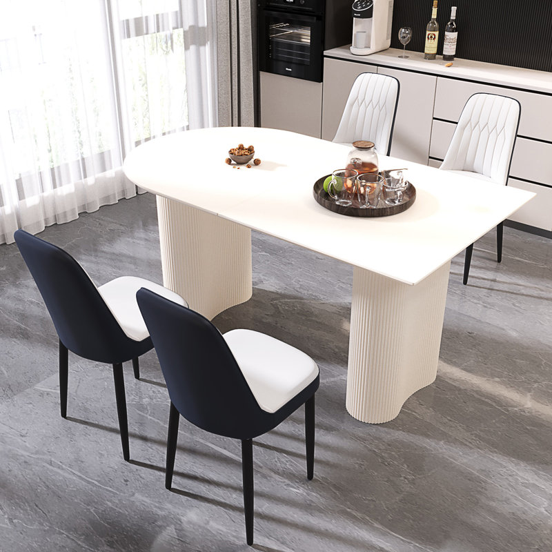 Ensemble de table de salle à manger en bois de polyuréthane de 63 po et de chaise en polyuréthane 63 po, Bleu / crème / blanc