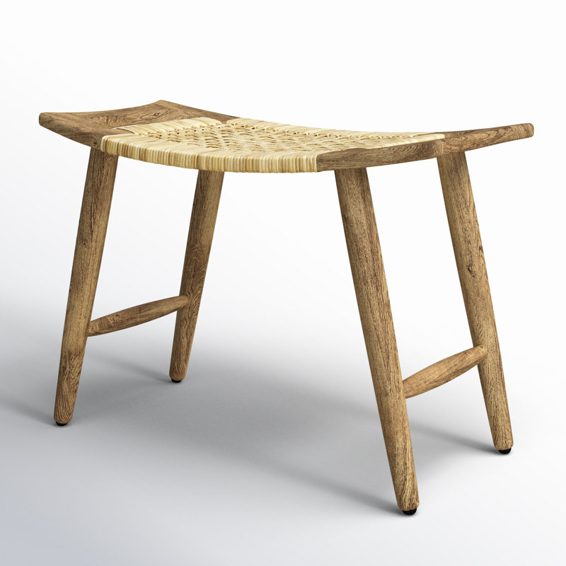 Tristan Natural Wood & Rattan Stool, Natural