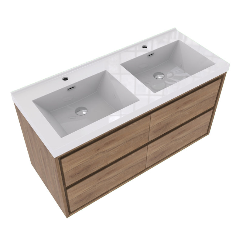 Azden 47" Wall-Mounted Double Bathroom Vanity Set, White Oak