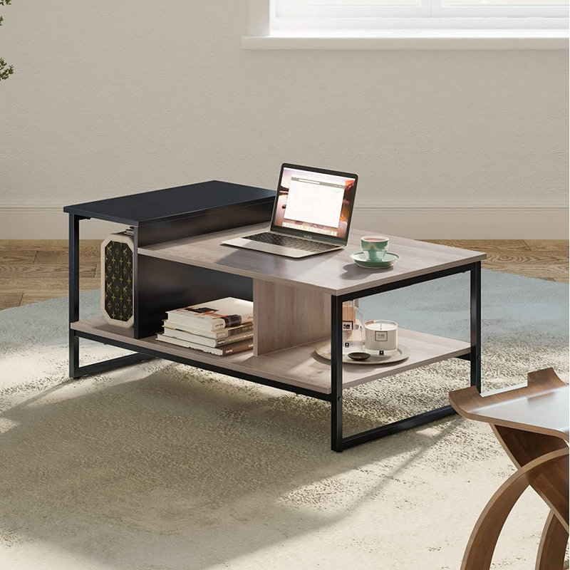 Coffee Table, 18.1" H x 31.5"L x 19.6"W, Oak/Black, Oak