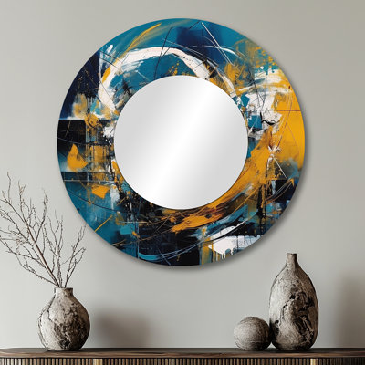 Décoration murale bleue et jaune Elegance Of Marble I - Miroir rond abstrait en marbre_MTMIR61920