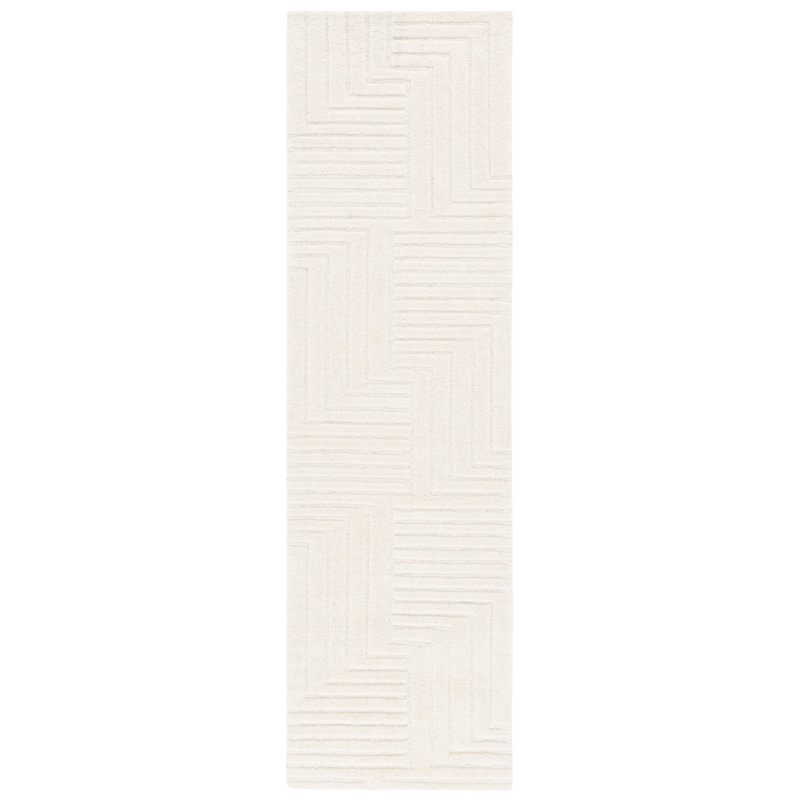 Tapis ivoire en laine / coton touffeté à la main Nicoleann, Tapis de couloir 2 pi 3 po x 8 pi