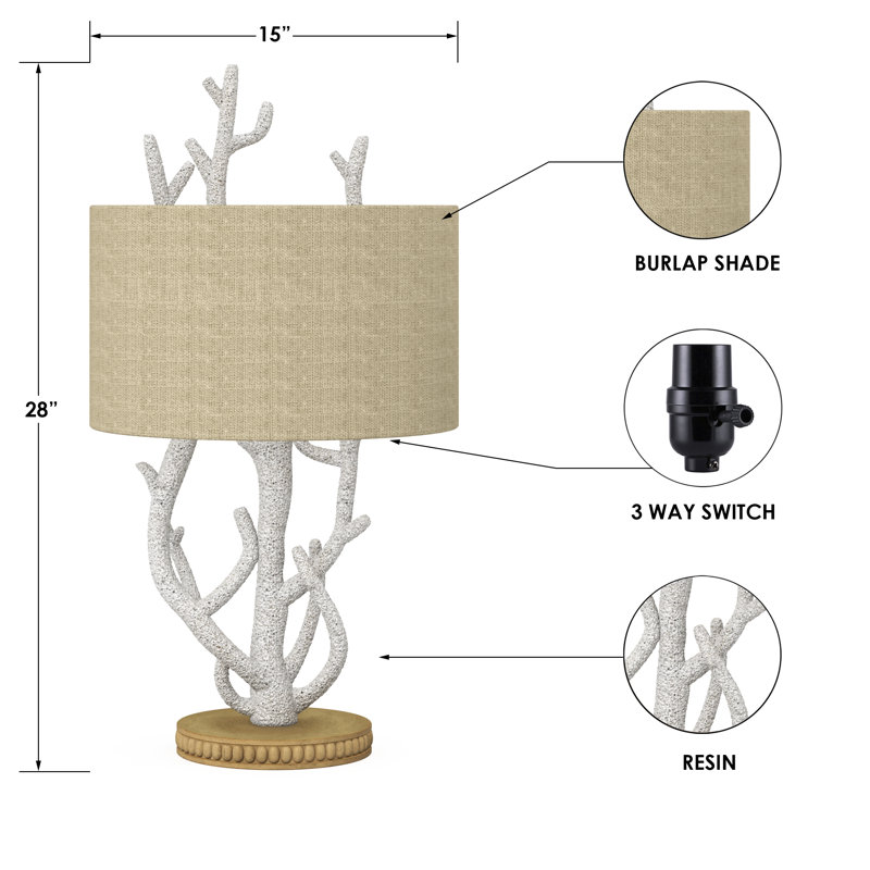Coral - Lampe de table en résine blanche 28 po - ensemble de 2 - blanc, finition naturelle