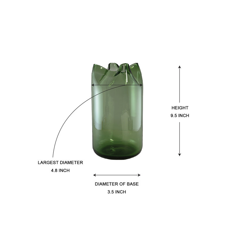  Mosswave Green Glass Vase, Wavy Rim Flower Vase, Handcrafted Modern Accent For Floral Arrangements, Rustic & Contemporary Home Décor, 5.5" Diameter & 9.5" Tall, Pack Of 6