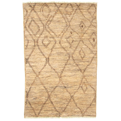 Tapis unique en laine noué à la main style marocain des années 2010 de 3 pi 10 po x 5 pi 10 po brun Fjodor