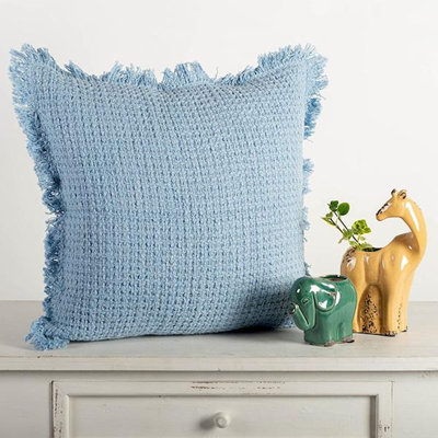 Fringed Cotton Blend Reversible Pillow Cover
