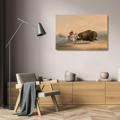 «Buffalo Hunt, Chase-No. 5» par George Catlin - Art mural sur toile tendue avec châssis