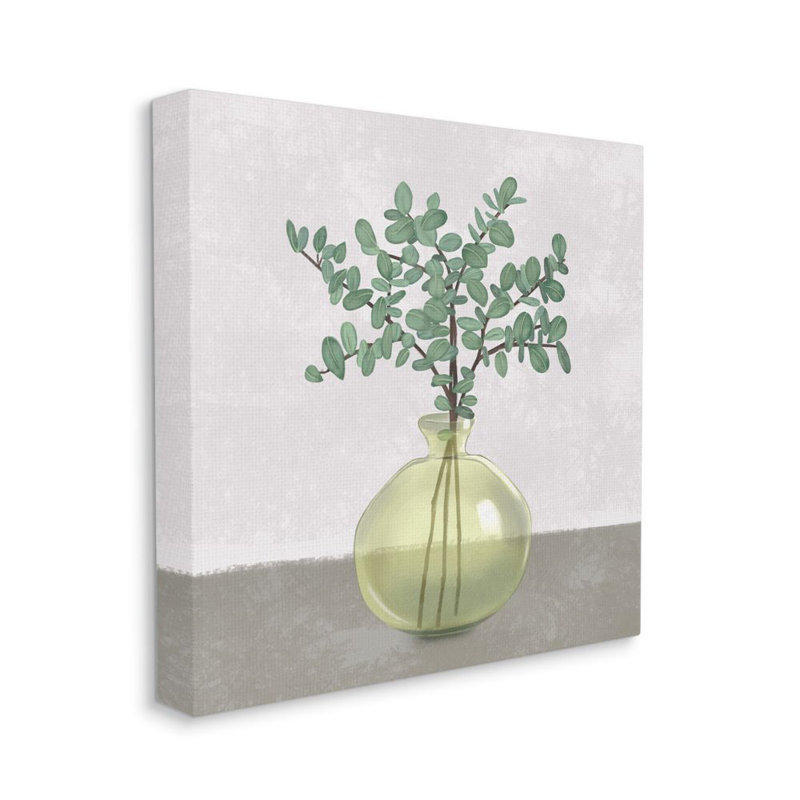 «Plant in Vase Gray Neutral Design» par Ziwei Li - impression d'art graphique, H 36 po x l 36 po x P 1,5 po, Toile tendue
