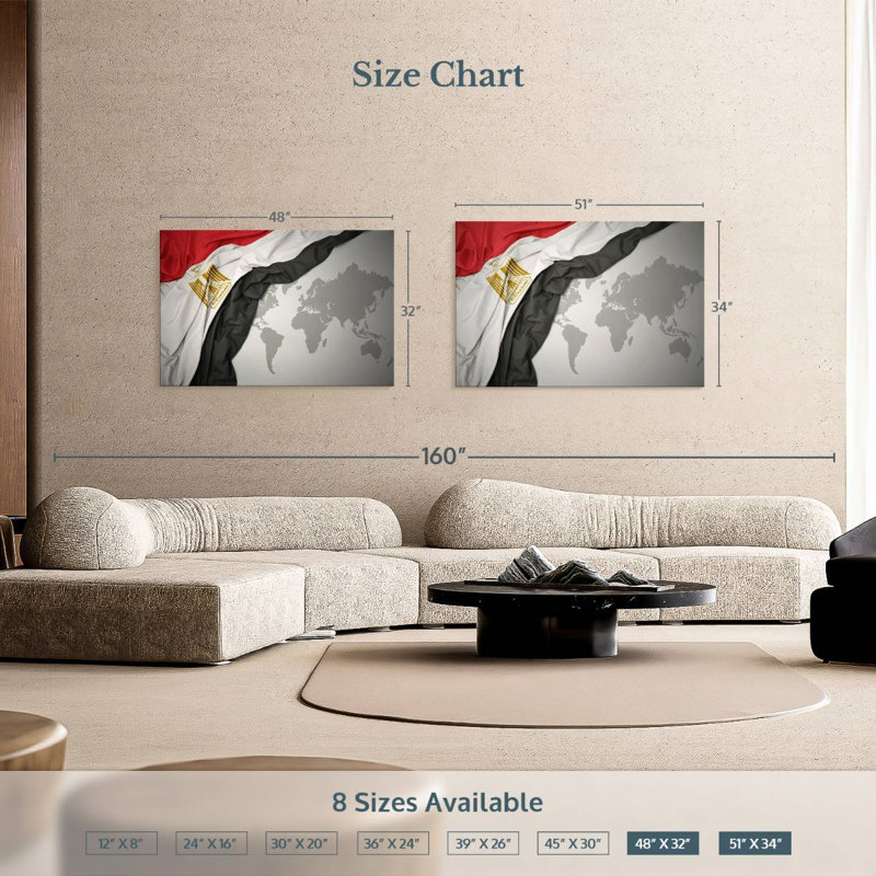 Egypt Flag On World Map, 34" H x 51" W