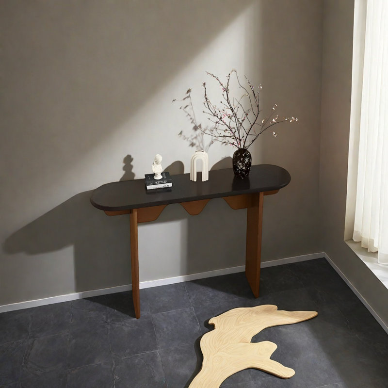 Console Retro Minimalist Art, Noir, noir, noir, noir, Bois naturel, H 31,5 po x l 31,5 po x P 11,81 po