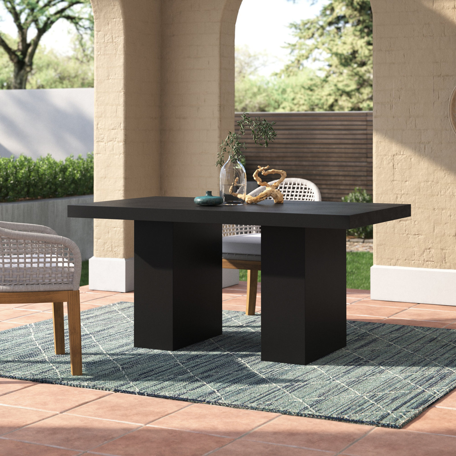 Tommen 63'' Fiber-Reinforced Cement Outdoor Dining Table, Black Fiber-Reinforced Cement