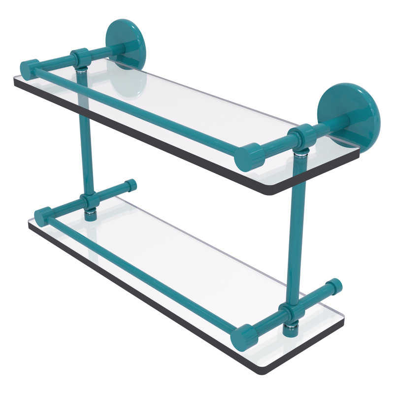 Tablette double en verre trempé avec rail Gallery P1000, H 8 po x l 16 po x P 5 po, Bleu sarcelle Glokzin