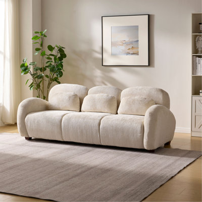 78 In. Modern 3 Seater Boucle Sofa Upholstered Couch With 3 Pillows For Bedroom, Office, Apartment