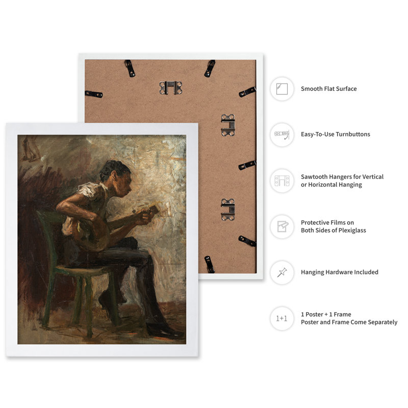 Boy Playing Banjo, Poster, White Framed, 16"H x 20"W