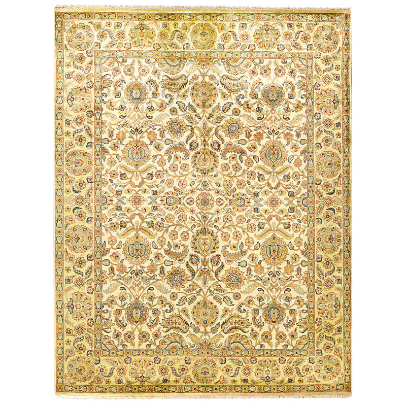 Tapis ivoire et doré de haute qualité noué à la main