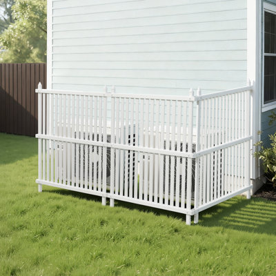 Clôture extérieure en vinyle blanc à 3 panneaux, 36 x 45 po, idéale pour les poubelles et les unités de climatisation, avec piquets de 19,7 po, pour l'équipement de piscine.