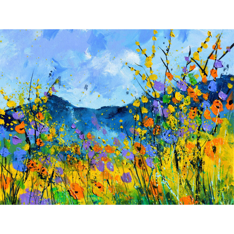Summer Flowers 1 Print by Pol Ledent, Black Framed Canvas, 25" H x 33" W