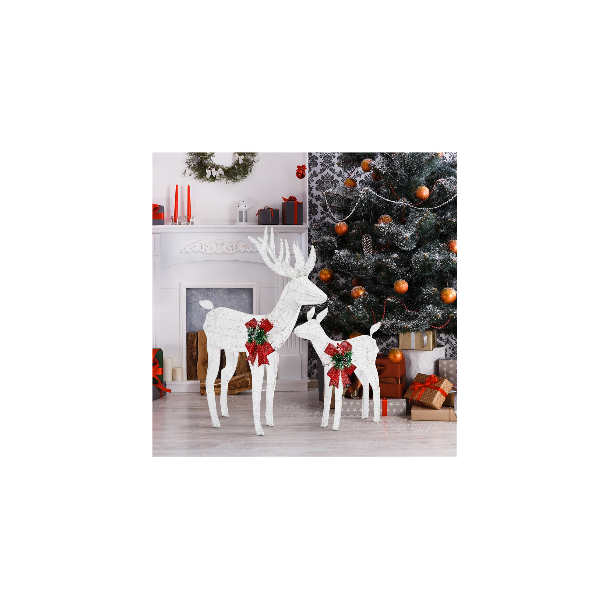 2-piece Glittering Christmas Reindeer Pair Set, White