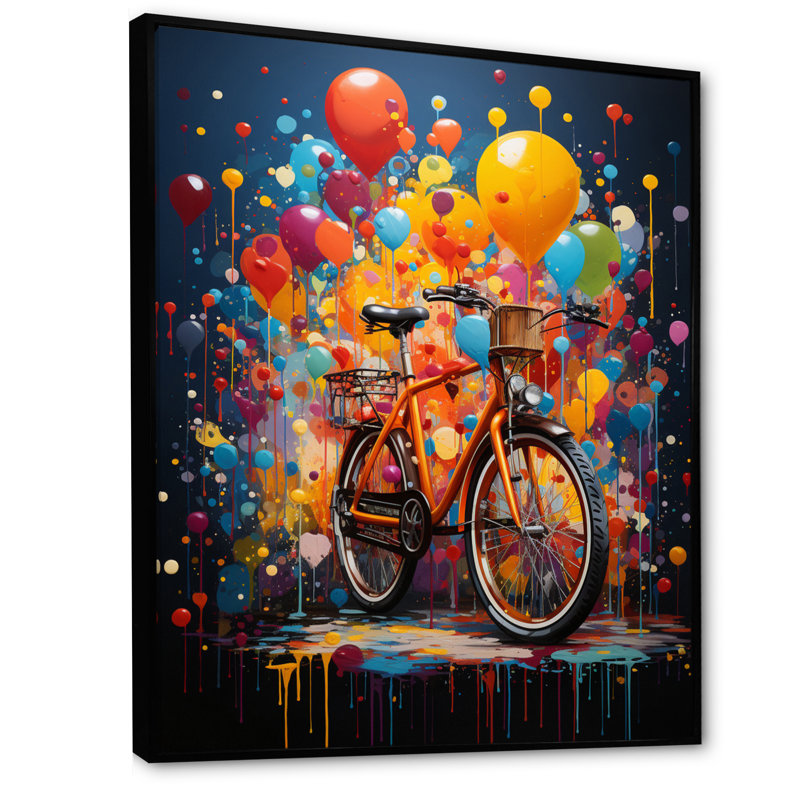 «Camrin Bicycle Bold Rides Pointillism II», reproduction d'art sur toile, Cadre flottant noir, H 44 po x l 34 po x P 1,5 po
