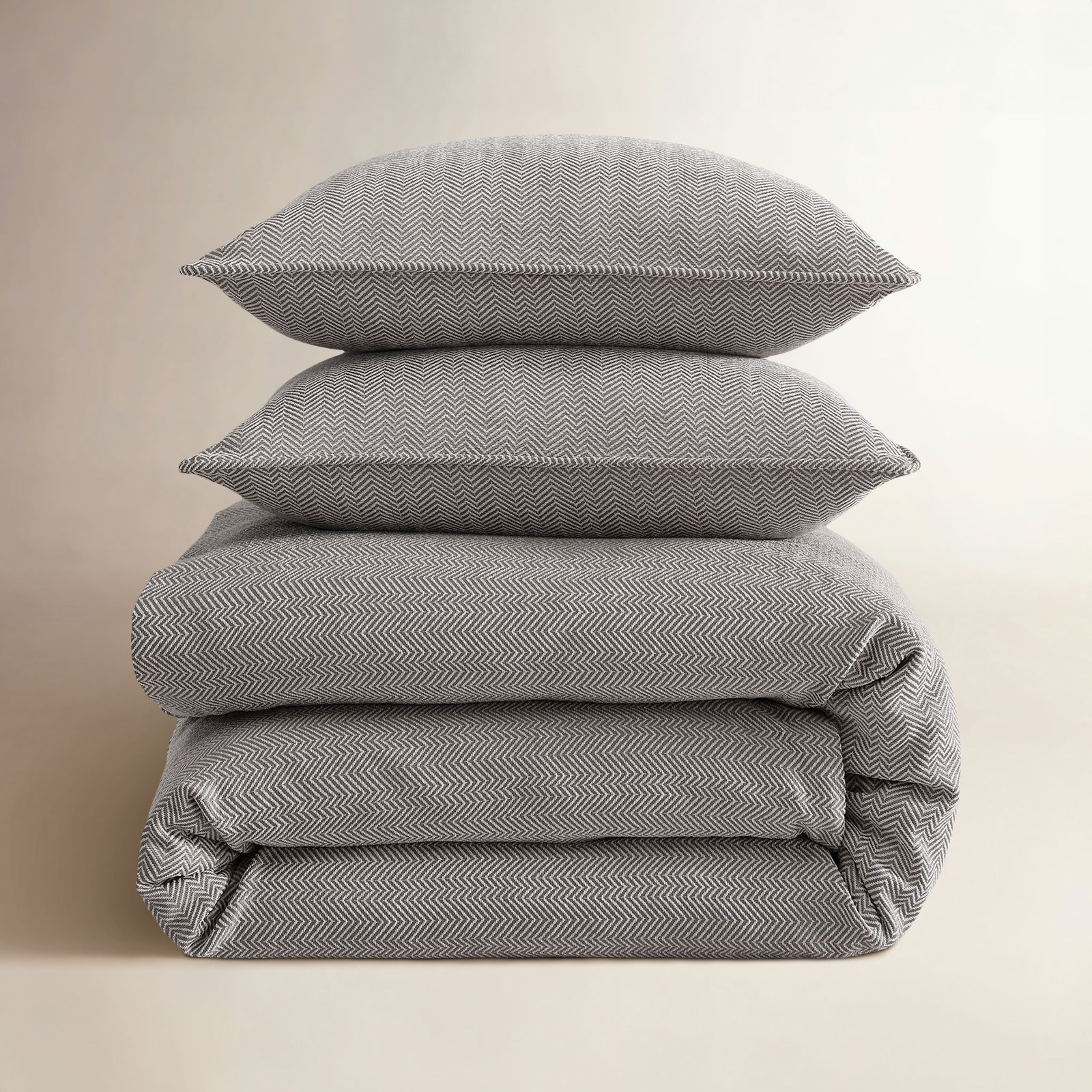 Chenille Herringbone Cotton Duvet Cover Set, King Duvet Cover + 2 King Shams, Taupe
