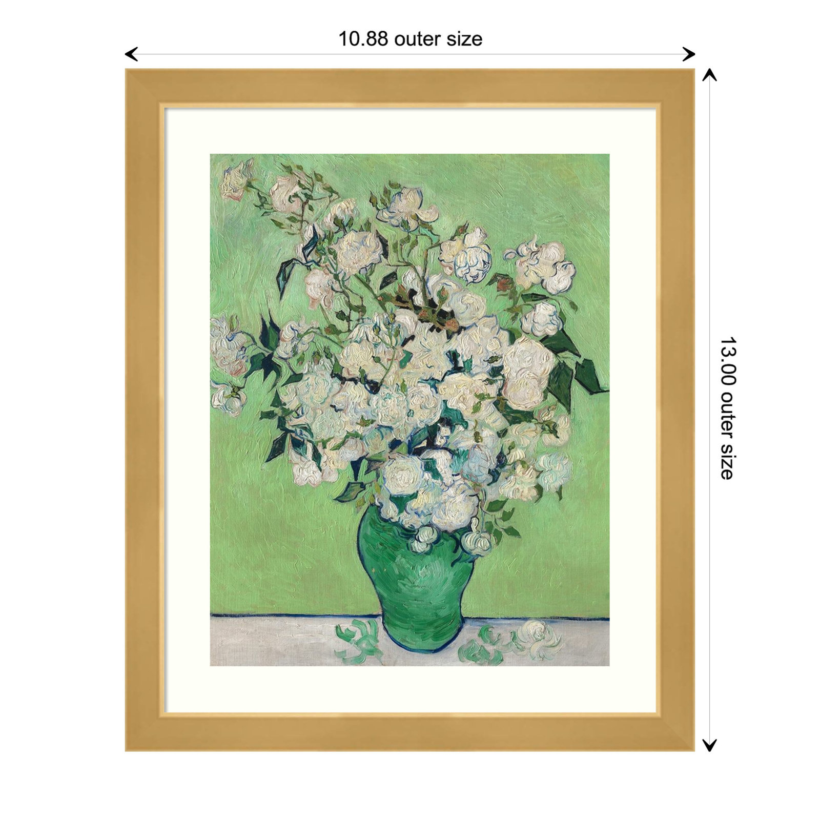 Roses, 1890 (Green Vase) Painting, Gold, 13.17" H x 11.05" W x 0.88" D