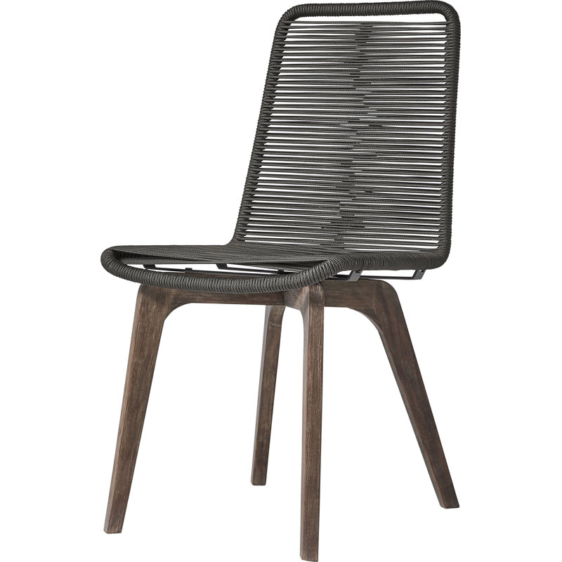 Laced Outdoor Dining Side Chair, Dark Gray Cord/Distressed Eucalyptus
