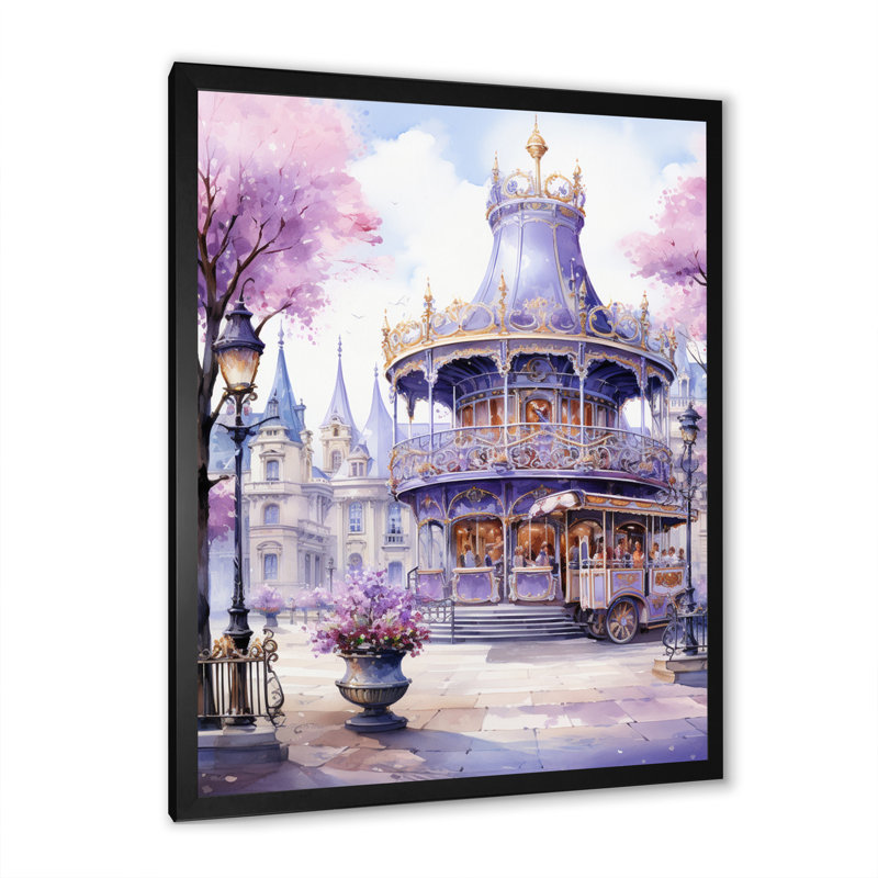 Carrousel de la grande roue mauve éternelle III - reproduction sur toile, Cadre photo noir, H 20 po x l 12 po x P 1 po