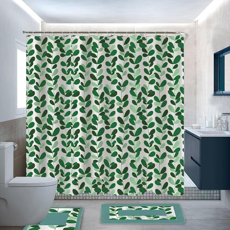 Ensemble de salle de bain en cristal 15 pièces Ben & Jonah Sage avec rideau de douche, tapis de bain et crochets de douche à roulettes métalliques