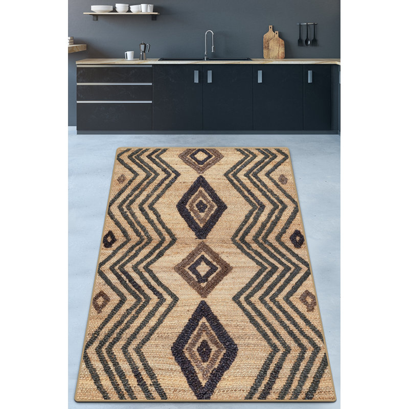 Tapis brun / noir en polyester tissé à plat à la main Moultrie, Rectangle 2 pi 7 po x 3 pi 3 po