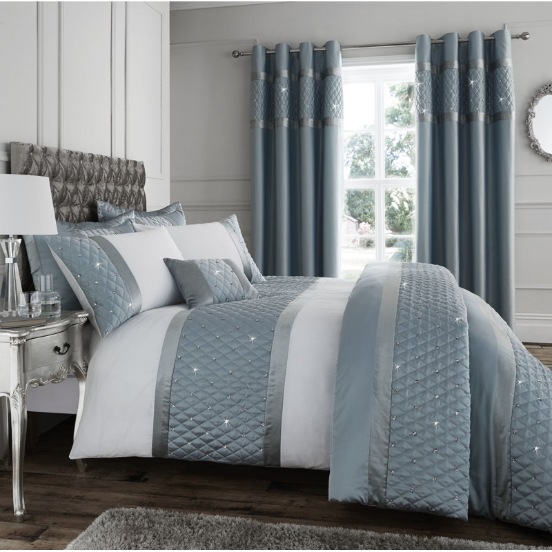 Sequin Cluster Duvet Cover Set with Pillowcases, Super King - 2 Standard Pillowcases, Silver