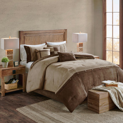 7 Piece Faux Suede Comforter Set Brown King