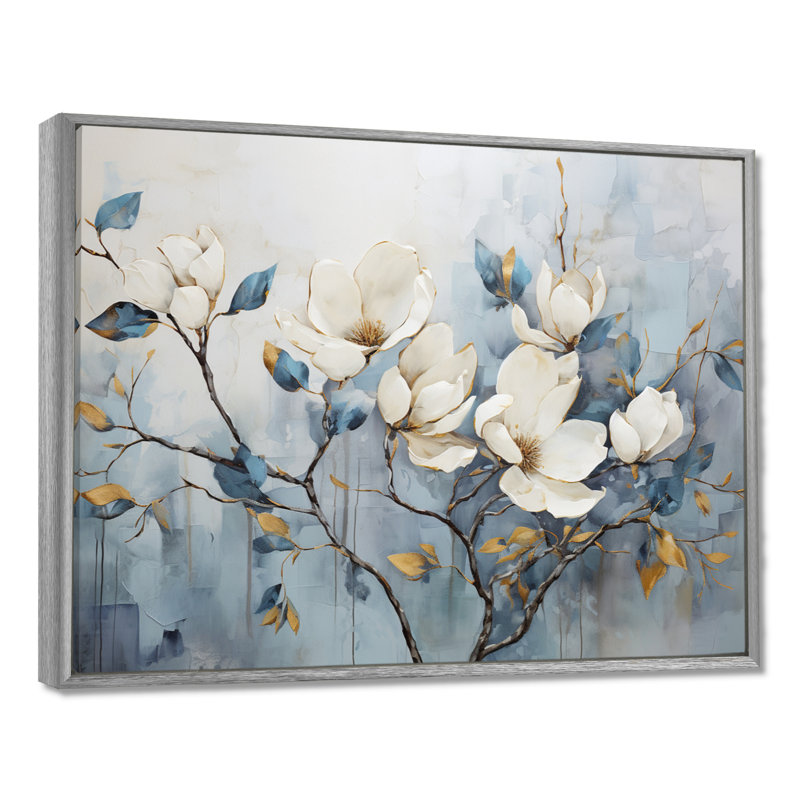 Elegant Magnolias Tranquility - art mural de salon Magnolias, H 16 po x l 32 po, Reproduction avec cadre flottant