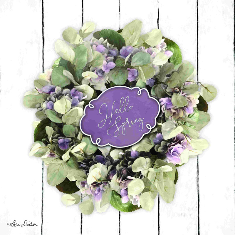" Hello Spring Wreath " Painting Print, 12" H x 12" W  