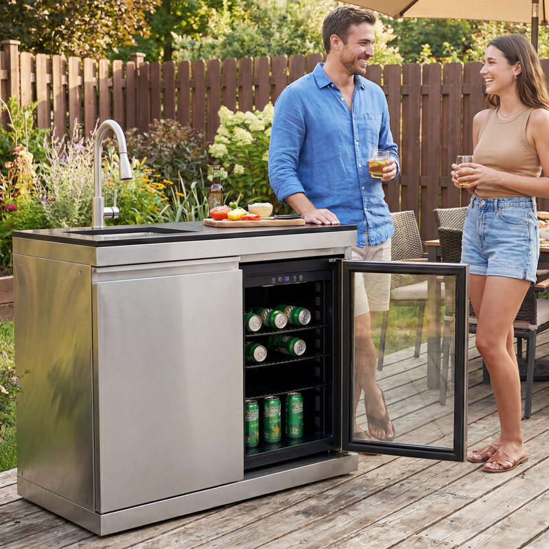 Cuisine d'extérieur 38 po avec évier et réfrigérateur en acier inoxydable Brixx, Argent