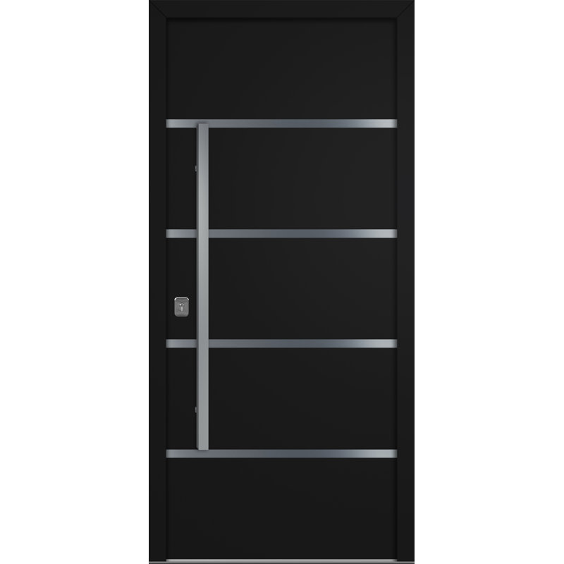 Porte d'entrée extérieure moderne en acier 36 po x 80 po - Inox S3, Noir, S'ouvre à gauche vers l'intérieur