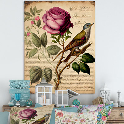 Victorian Retro Pink Rose IX - Floral Rose Canvas Wall Art