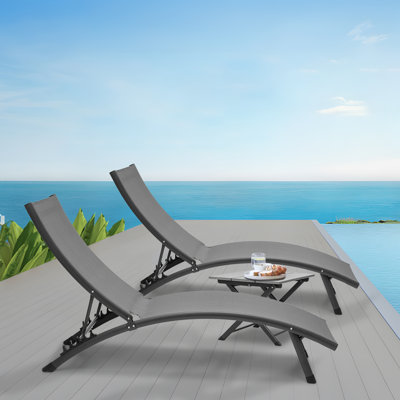 Andranette 3 Pcs Outdoor Lounge Chaise W/ Backrest, Pool Recliner Lounger Tanning Chair with Side Table by Arlmont & Co.