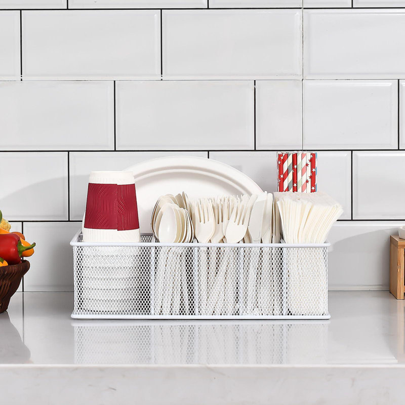 Rangement pour assiettes en papier, chariot en métal (blanc)